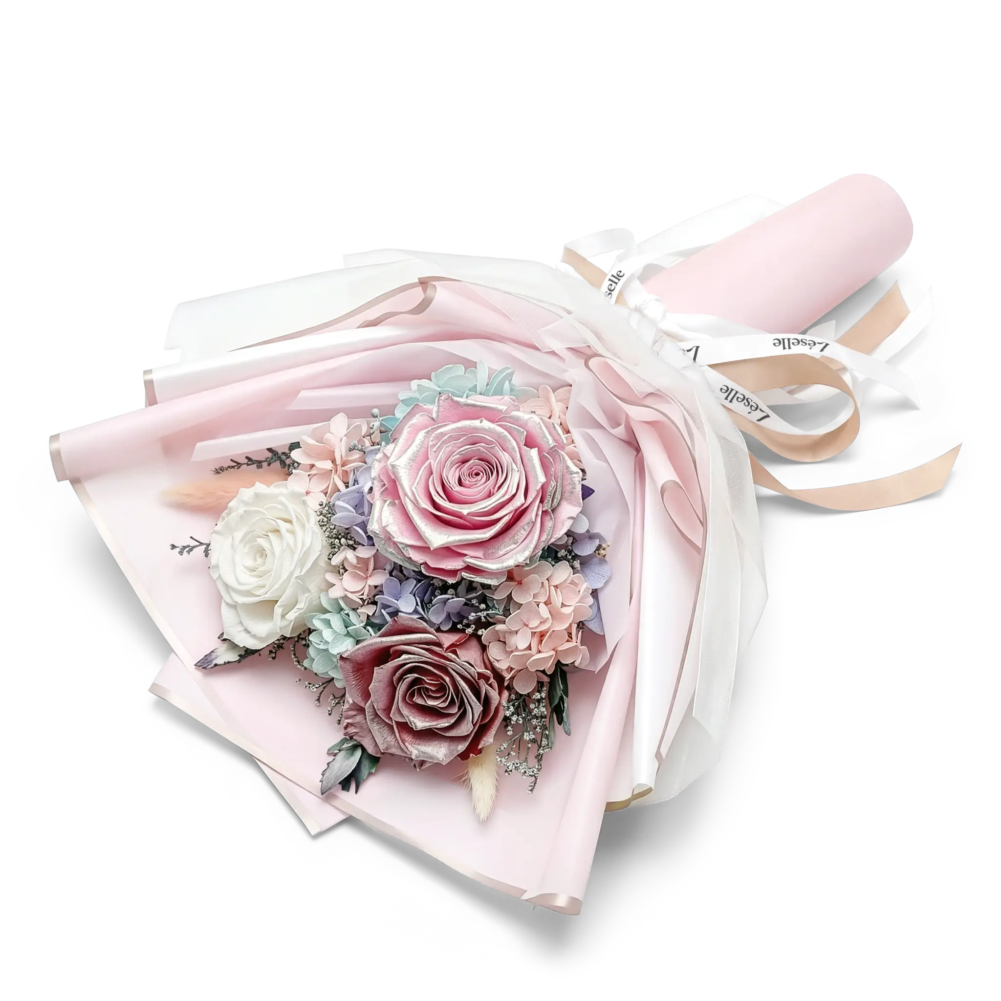 Ethereal Silver & Pink Preserved Rose Bouquet