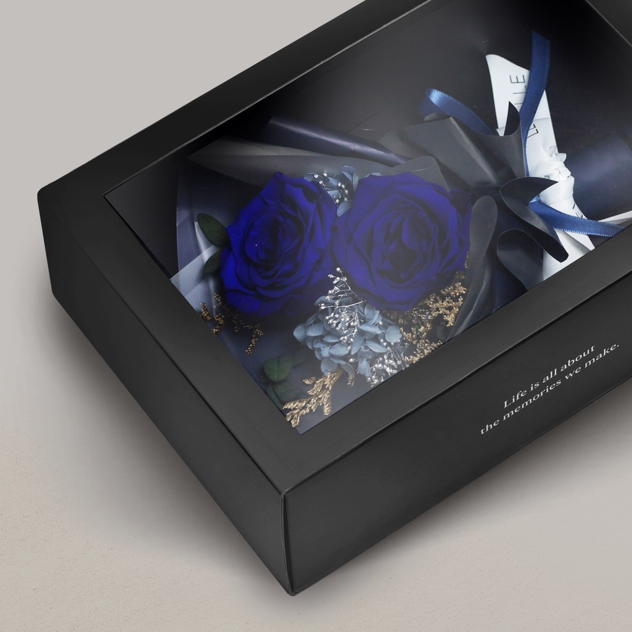 Midnight Blue Duo Preserved Rose Bouquet