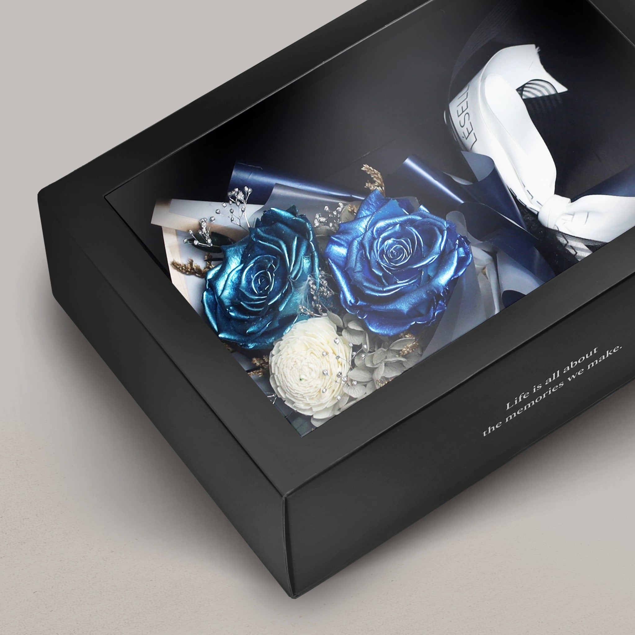 Midnight Blue Duo Preserved Rose Bouquet
