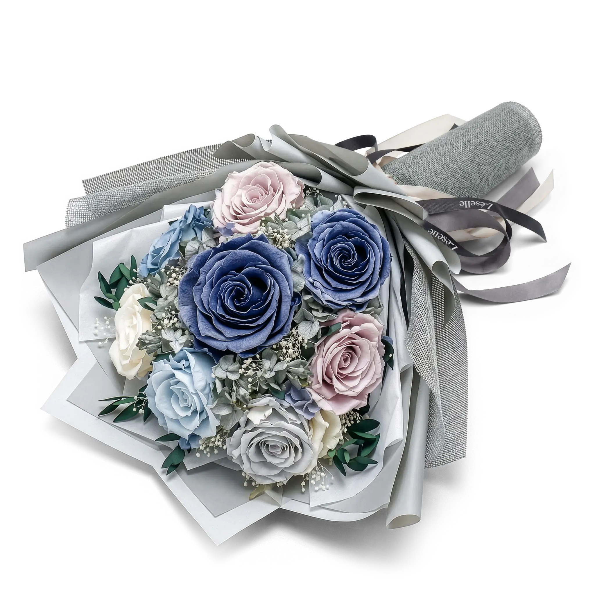 Serene Dusty Blue Preserved Rose Bouquet