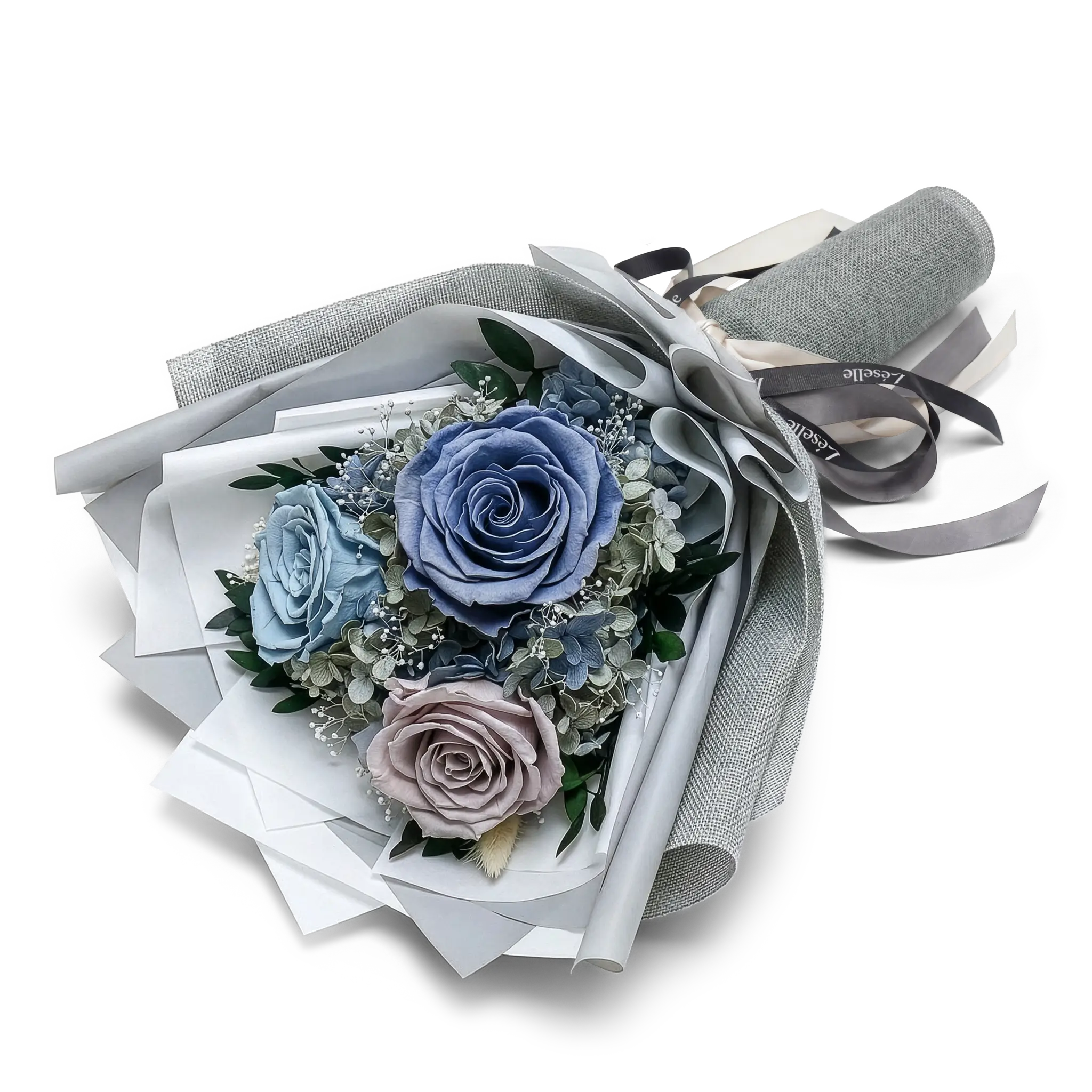Serene Dusty Blue Preserved Rose Bouquet