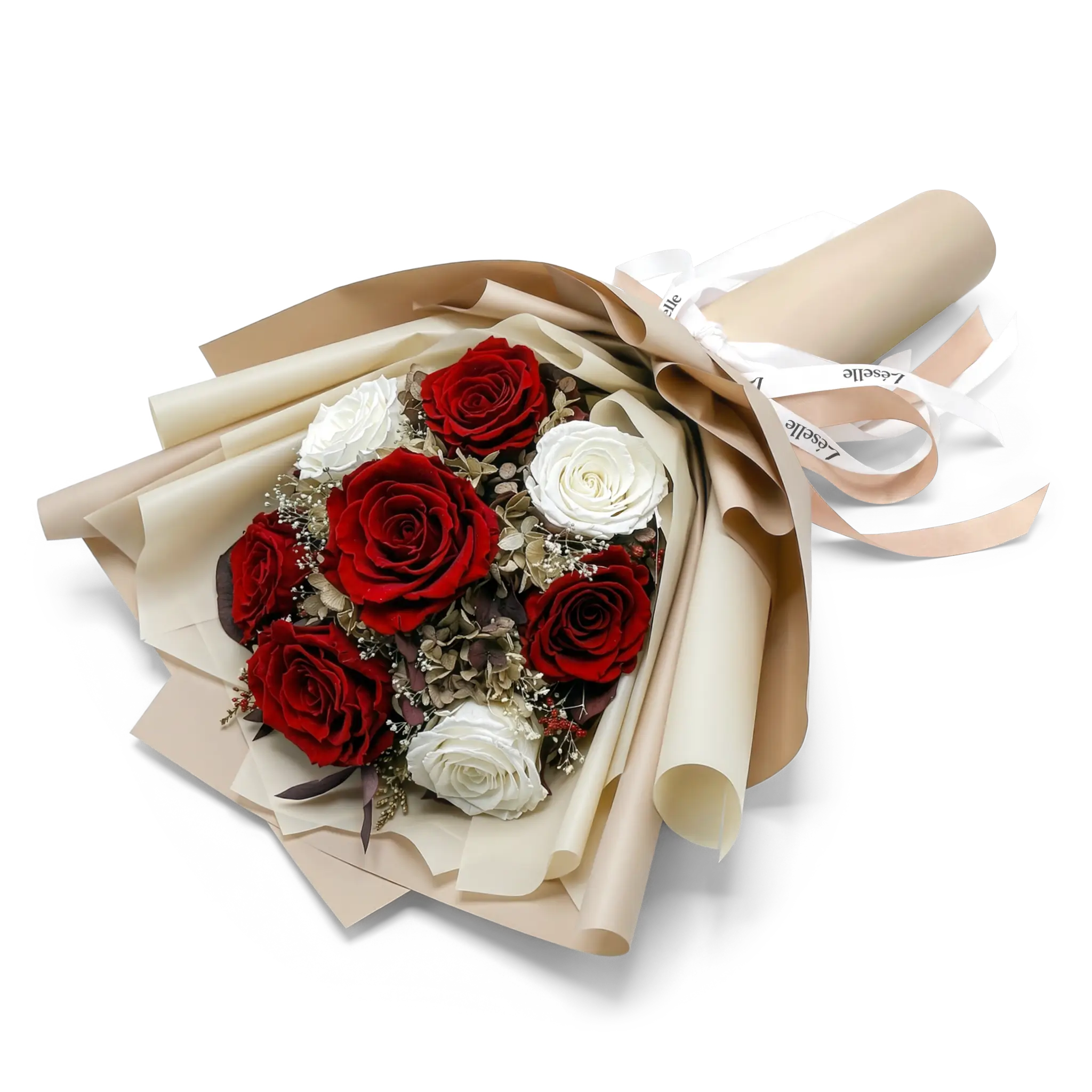 Classic Crimson & White Preserved Rose Bouquet
