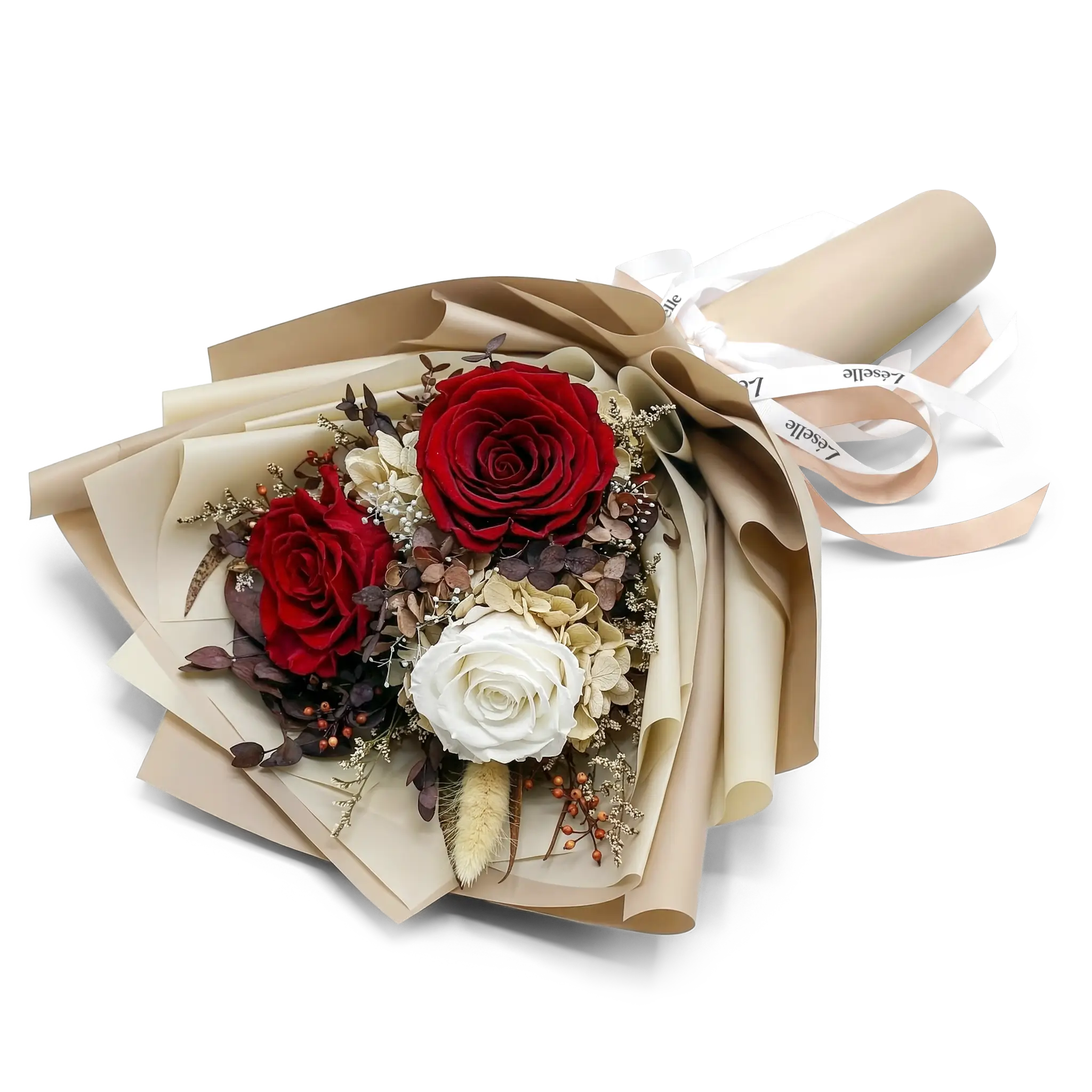 Classic Crimson & White Preserved Rose Bouquet
