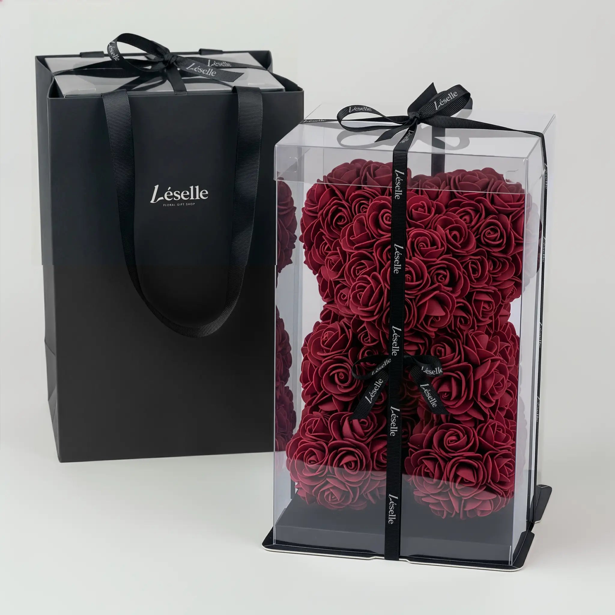Mini Handmade Rose Bear - Burgundy